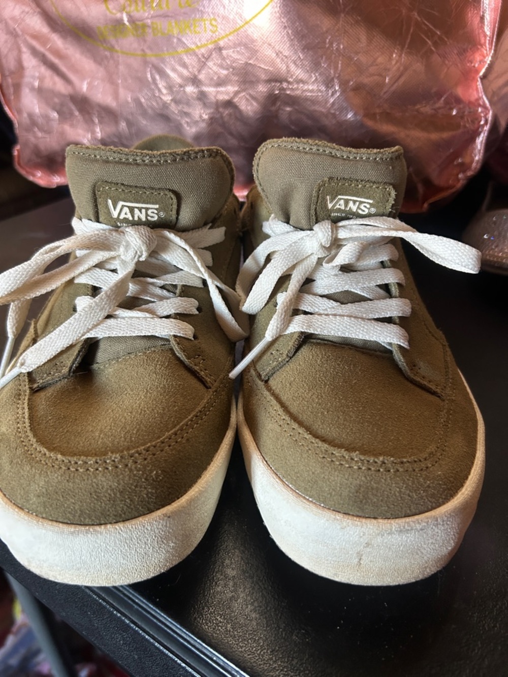 Vans Olive Suede Low-Top Sneakers with White Laces